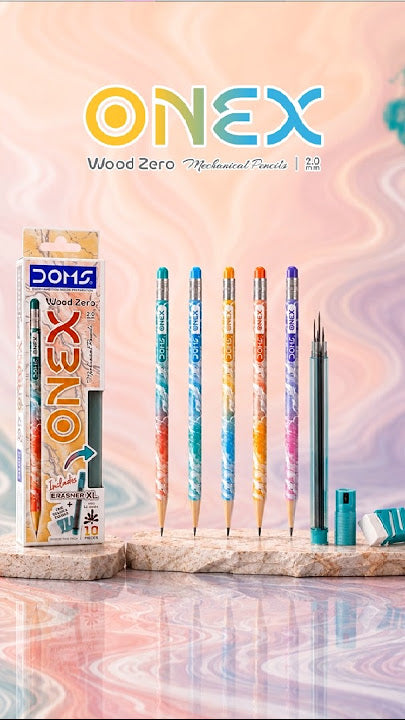 DOMS ONEX Wood Zero Mechanical Pencils Set – 2.0mm Thick Lead Clutch Pencils Pack with Eraser XL, Sharpener & Lead Refills, Drafting & Writing Art Supplies