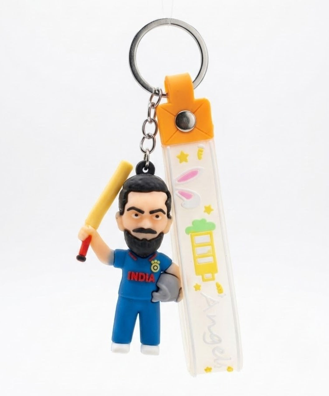 Virat Kohli Cricket Figure Keychain | Team India Jersey Keyring with Wrist Strap