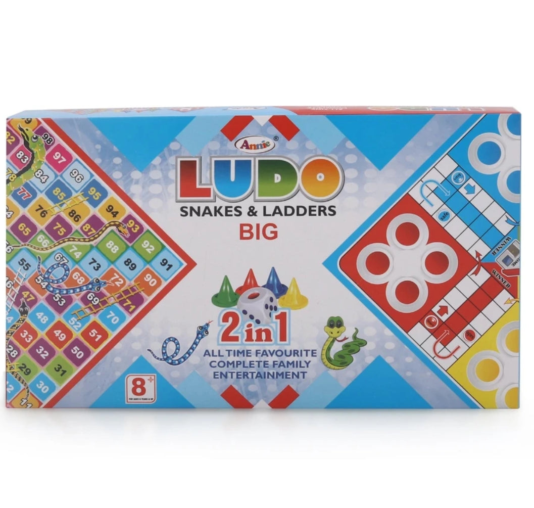 Annie 2-in-1 Ludo and Snakes & Ladders Big Board Game – Double-Sided Classic Family Strategy Game Set for Kids & Adults Ages 8+