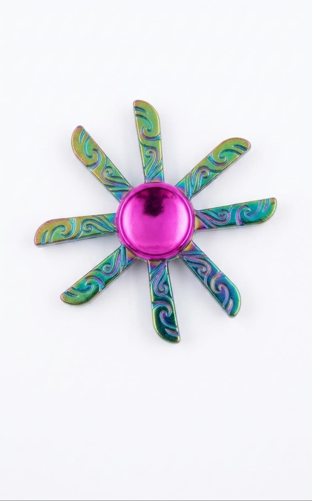 Rainbow Metal 9-Blade Fidget Spinner – Multi-Arm Wave Pattern Premium EDC Desk Toy