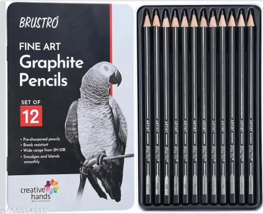 Brustro Fine Art Graphite Pencil Set (12 Pieces) – Premium Artist Sketching Pencils (2H to 10B) in Protective Storage Tin Case