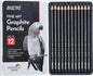 Brustro Fine Art Graphite Pencil Set (12 Pieces) – Premium Artist Sketching Pencils (2H to 10B) in Protective Storage Tin Case