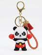 Cute Boxing Panda Silicone Keychain with Braided Rope Strap & Tassel – 3D Cartoon Fighter Bear Backpack Charm & Car Key Ring Accessory