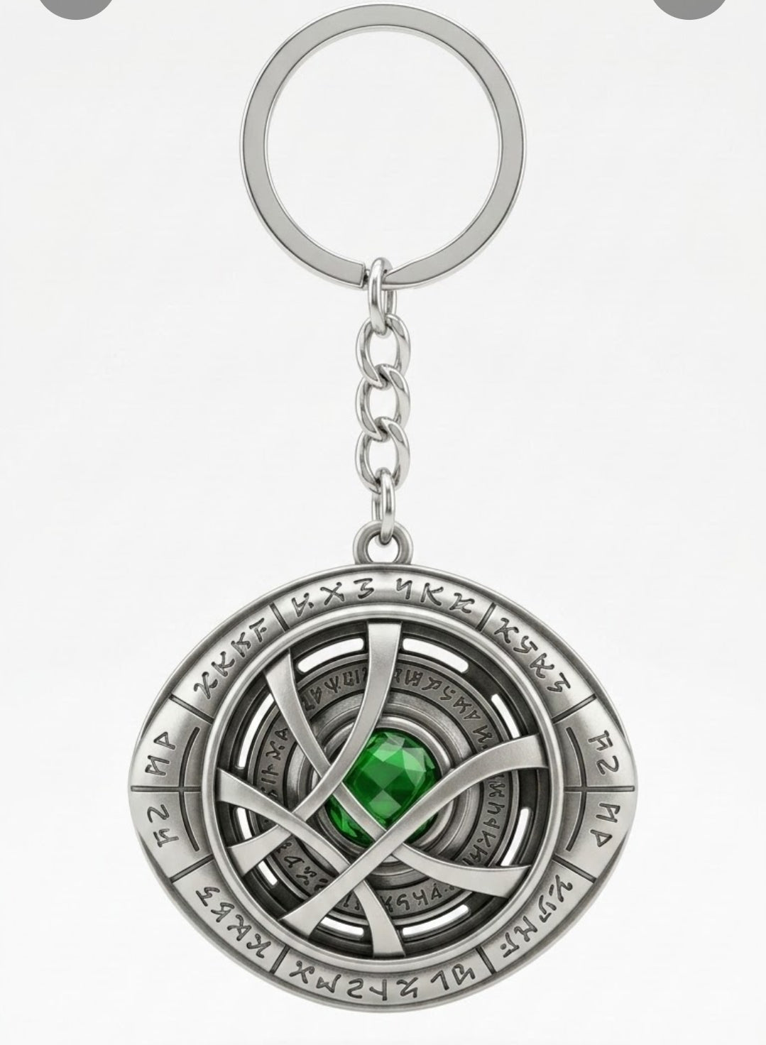 Doctor Strange Eye of Agamotto Metal Keychain with Green Crystal Time Stone – Marvel Avengers Superhero Cosplay Key Ring & Backpack Charm