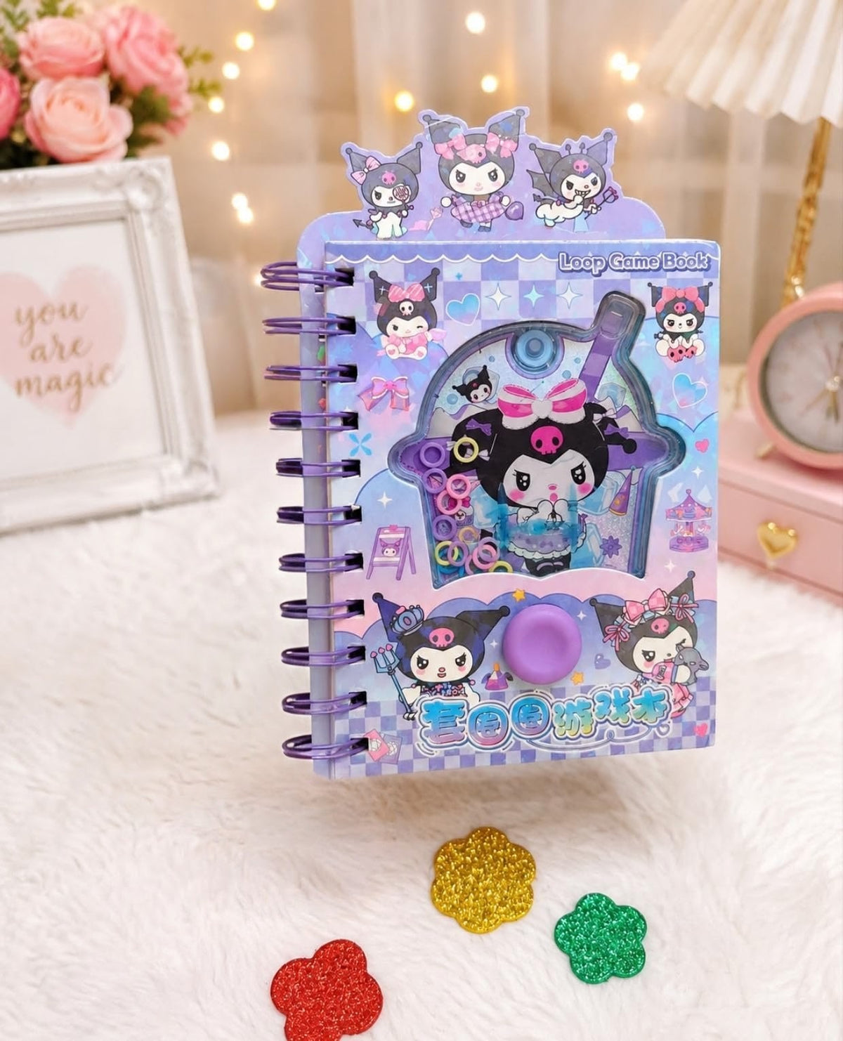 Kuromi Loop Game Book – Cute Anime Spiral Notebook with Built-In Water Ring Toss Fidget Game