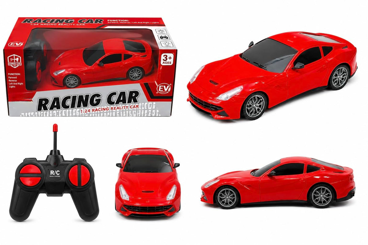 EV 1:24 Scale Remote Control Racing Car – Red RC Sports Car Toy with Functional Lights for Kids (Ages 3+)