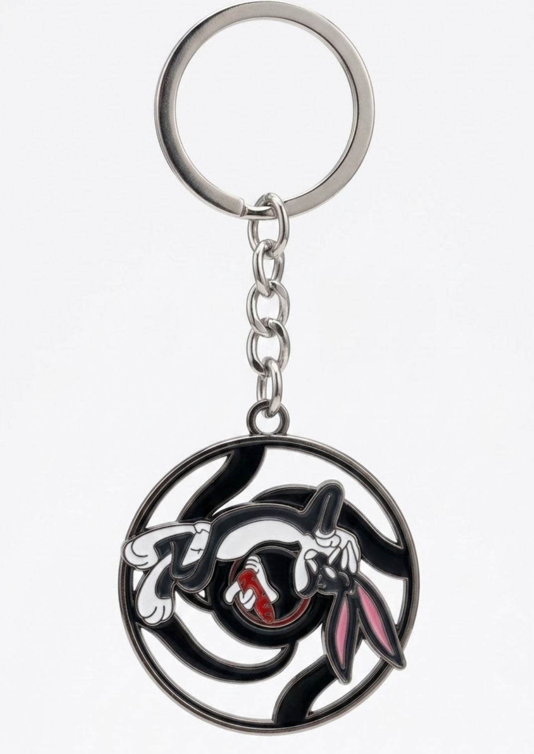 Bugs Bunny Looney Tunes Metal Enamel Keychain – Cute Cartoon Character Key Ring, Classic Spiral Background Backpack Charm & Fan Gift