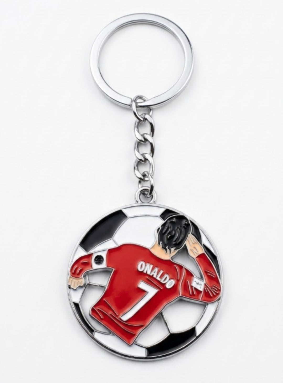 Cristiano Ronaldo CR7 Metal Enamel Keychain – Cute Football Soccer Ball Key Ring, Red Jersey Celebration Backpack Charm & Fan Gift