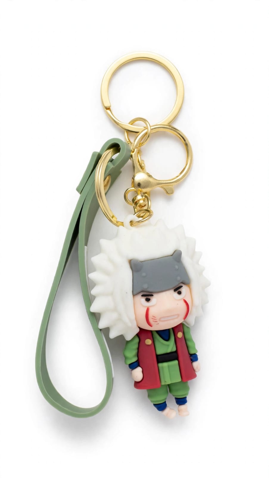 Jiraiya Anime Silicone Keychain with Green Wrist Strap – Cute Chibi Naruto Toad Sage Figure Backpack Charm & Key Ring Accessory