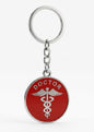 Doctor Symbol Caduceus Metal Keychain - Red Medical Professional Gift Keyring