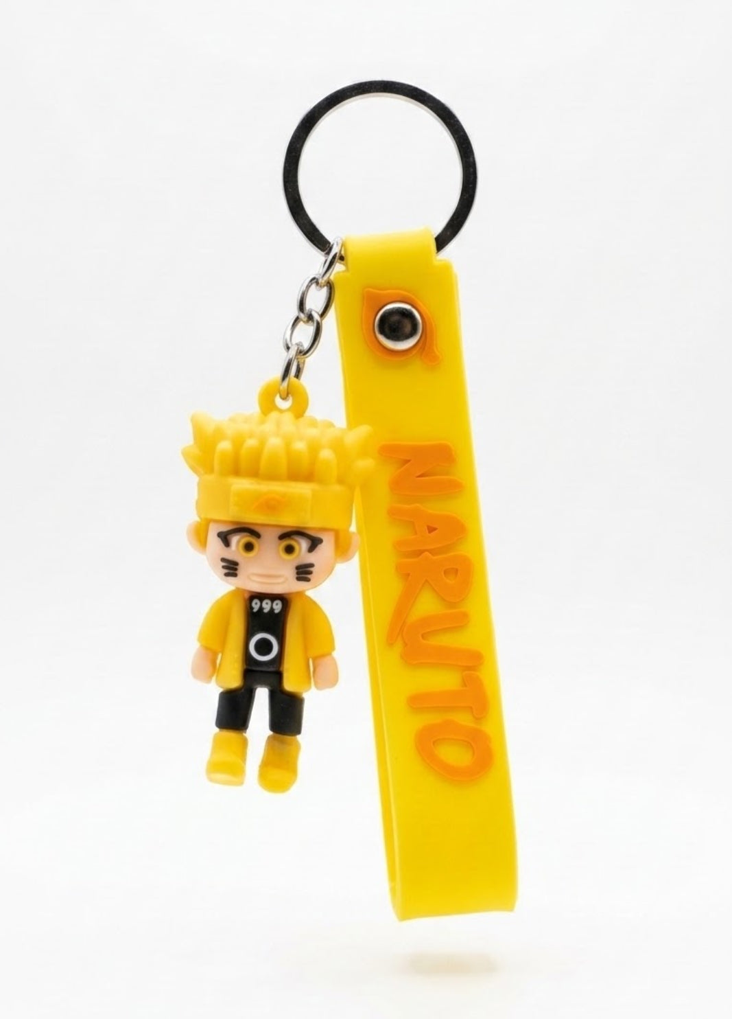 Anime Naruto Uzumaki 3D Silicone Keychain with Yellow Wrist Strap | Cute Manga Ninja Bag Charm & Keyring
