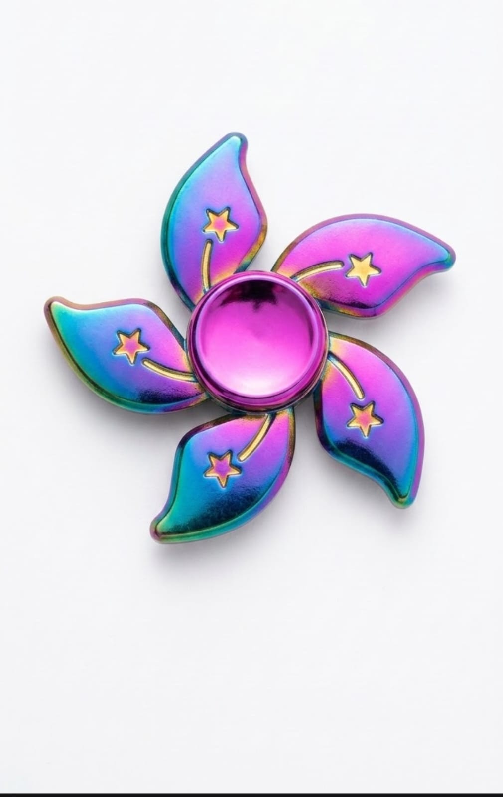 Rainbow Metal Flower Fidget Spinner – 5-Blade Star Engraved Pinwheel Premium EDC Desk Toy
