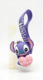 Cute Stitch Silicone Keychain with Purple Wrist Strap – 3D Cartoon Alien Holding Pink Heart Backpack Charm & Key Ring Accessory