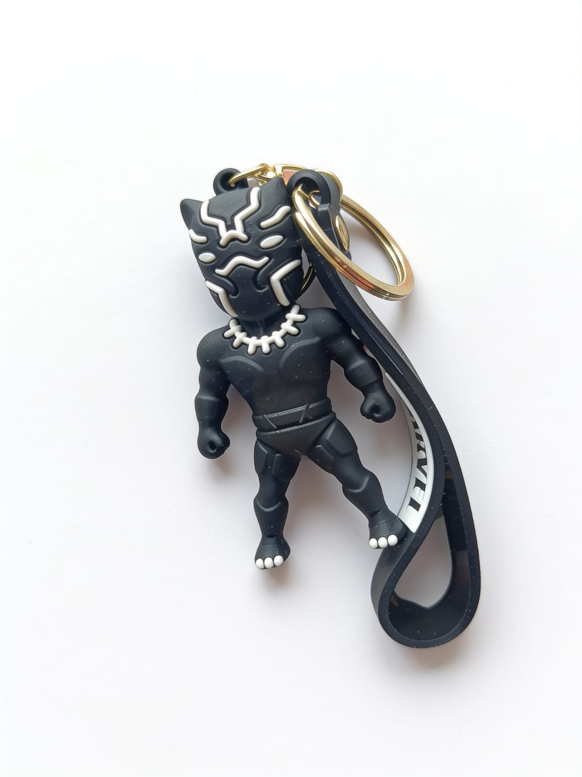 Black Panther Marvel Superhero Silicone Keychain with Black Wrist Strap – Cute Chibi King of Wakanda Figure Backpack Charm & Key Ring Accessory