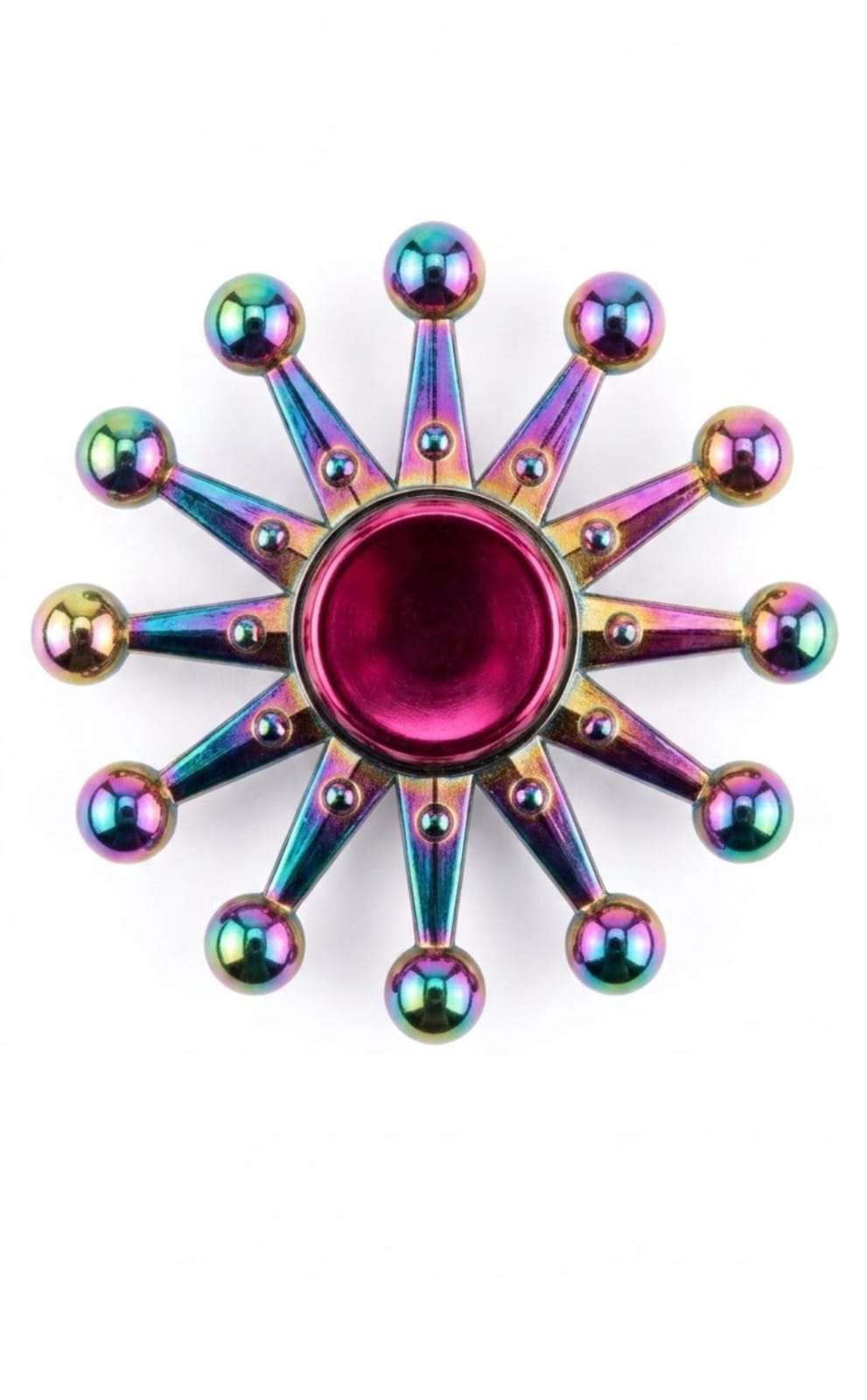 Rainbow Metal Sunburst Fidget Spinner – 12-Spoke Spiked Wheel Premium EDC Desk Toy