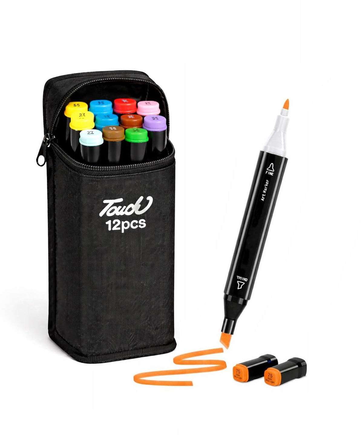 Touch 12-Piece Dual Tip Art Markers Set – Alcohol-Based Sketch Markers with Carrying Case