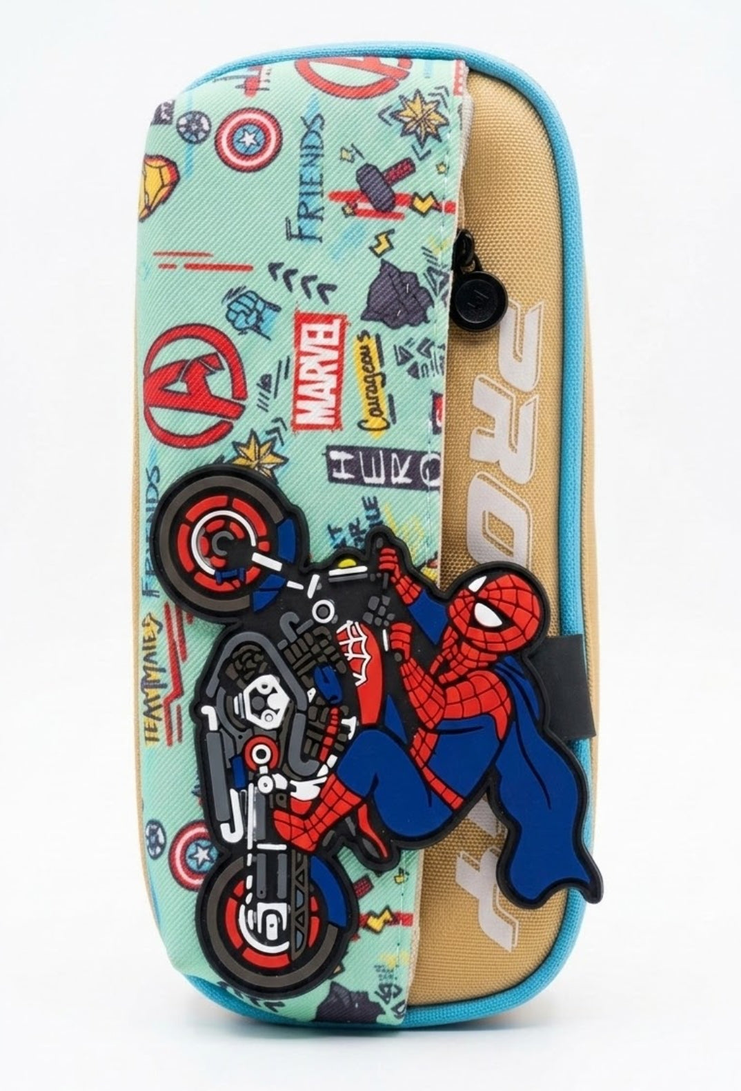 Marvel Spider-Man Pencil Case – Kids Avengers Superhero Stationery Pouch, Large Capacity Pen Case with 3D Spider-Man Motorcycle Graphic School Organizer for Boys
